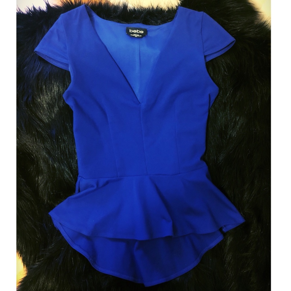 bebe Peplum Top Royal Blue